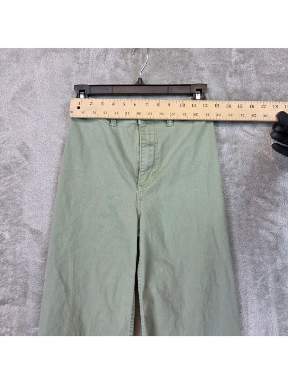 Billabong Chino Pants Womens 26 Green Denim Wide Leg Crop Raw Hem Stretch - Picture 7 of 14